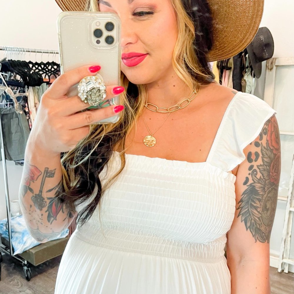 White Smocked Dress - Picture 2 of 3